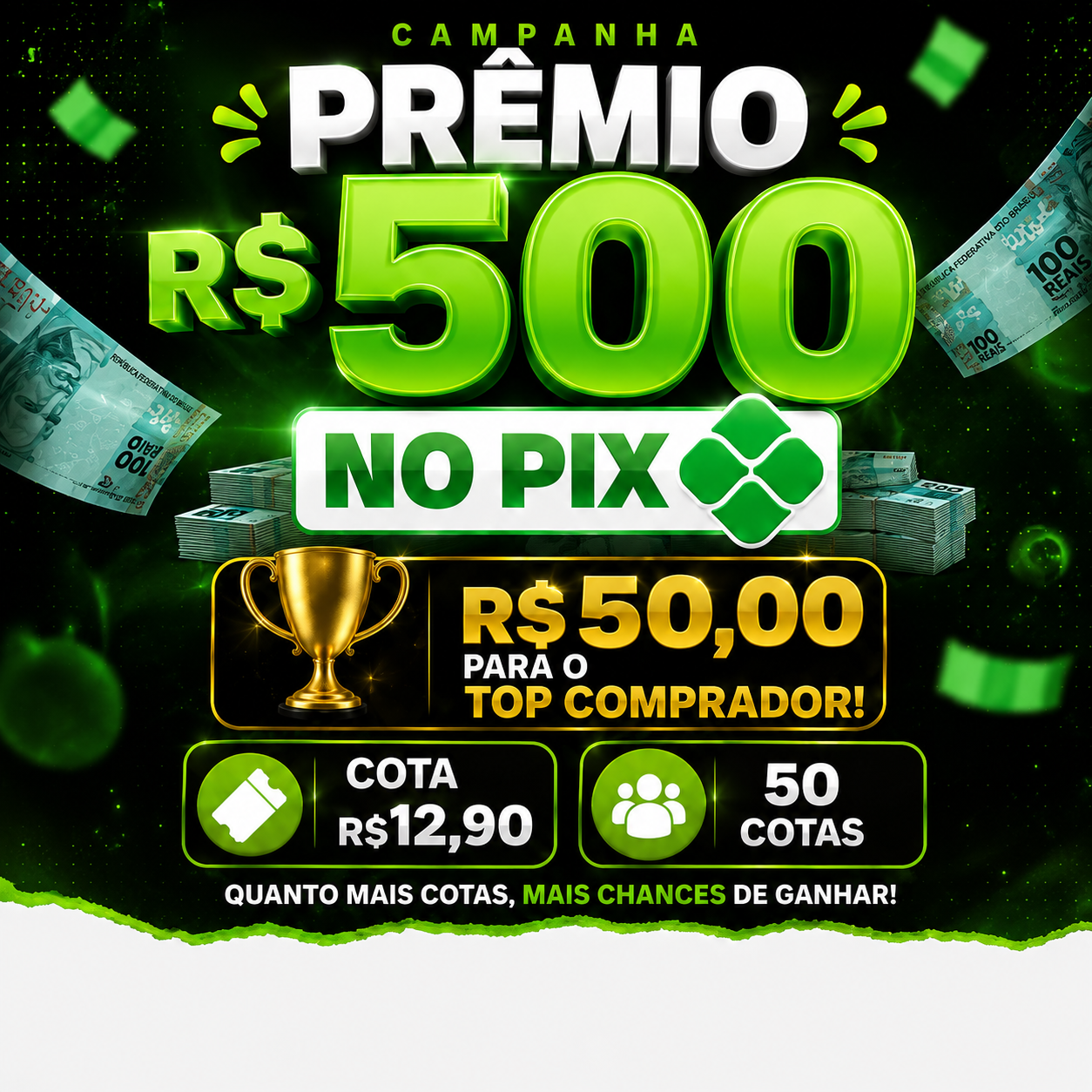 R$ 500 no Pix